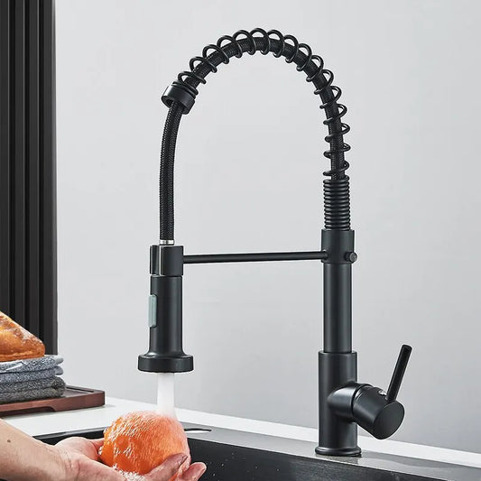 Matte Black Pull Down Kitchen Faucet Chrome Dual Modes Nozzle Hot Cold Water Mixer Crane Tap Brass Spring Kitchen Sink Faucets